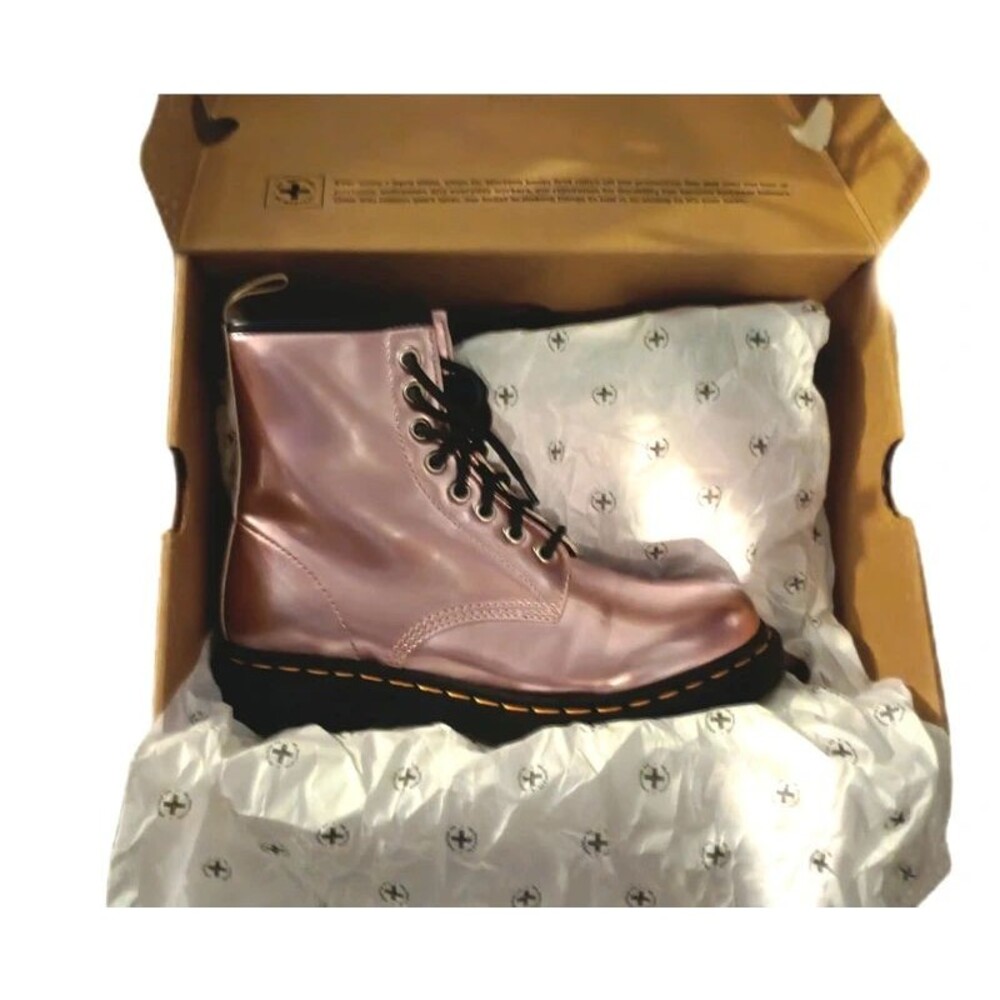 Brand New Dr. Martens Vegan 1460 Metallic Gold Mix In Chrome Pink Combat Boots